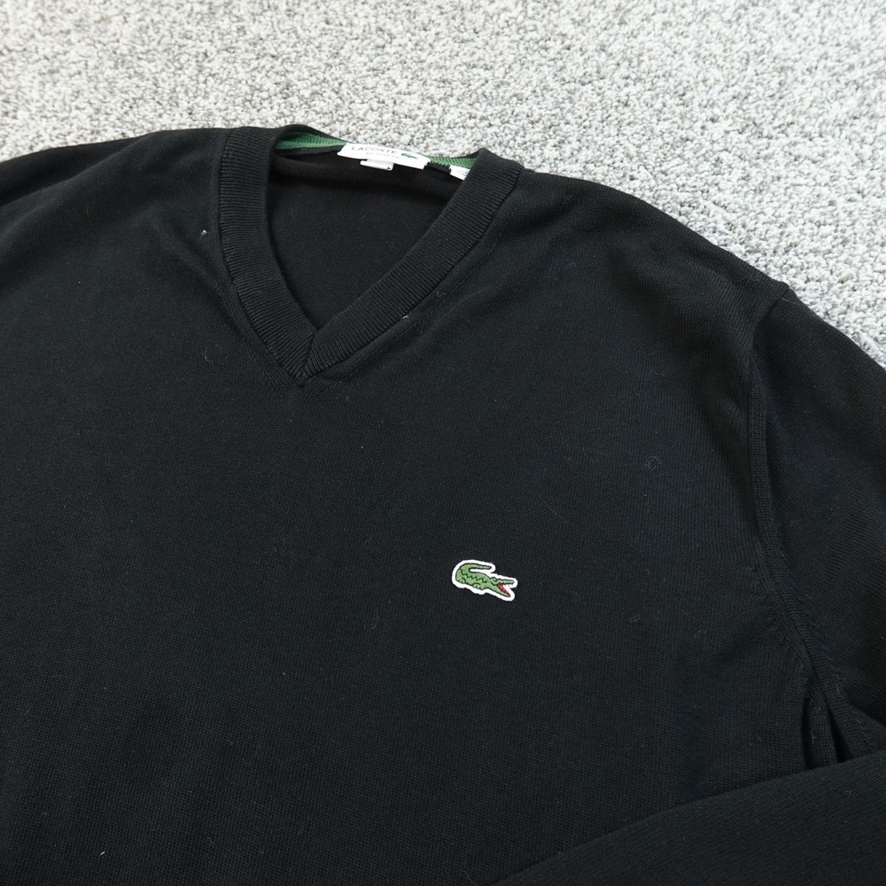 Lacoste Sweater Mens 3XL Black V Neck Knit Pullover Crewneck Sweatshirt Croc Top